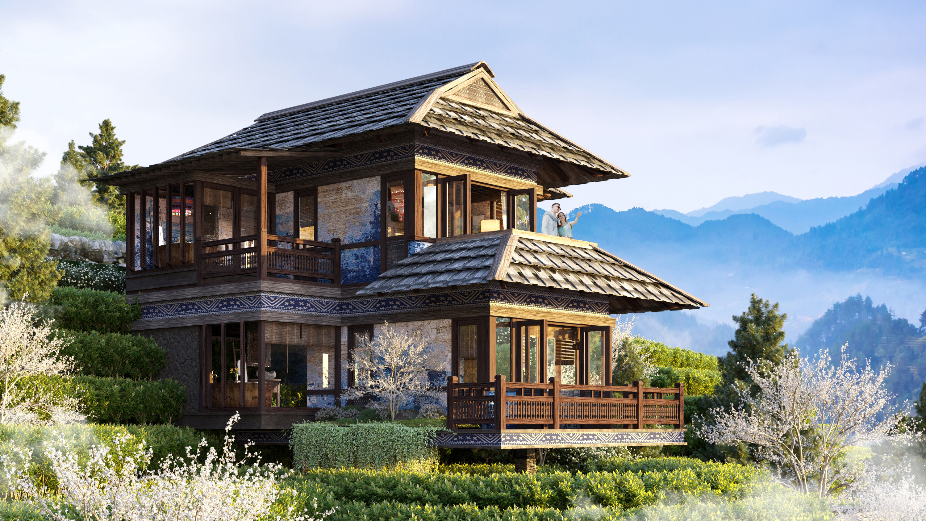 Luxury resort architecture in natural setting